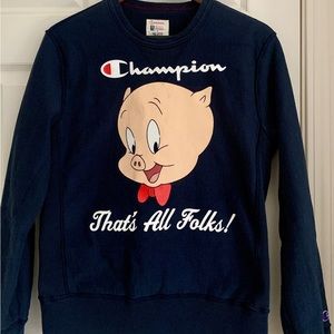 Champion x Todd Snyder Looney Tunes Porky Pig Dark Blue Sweater Mens Medium